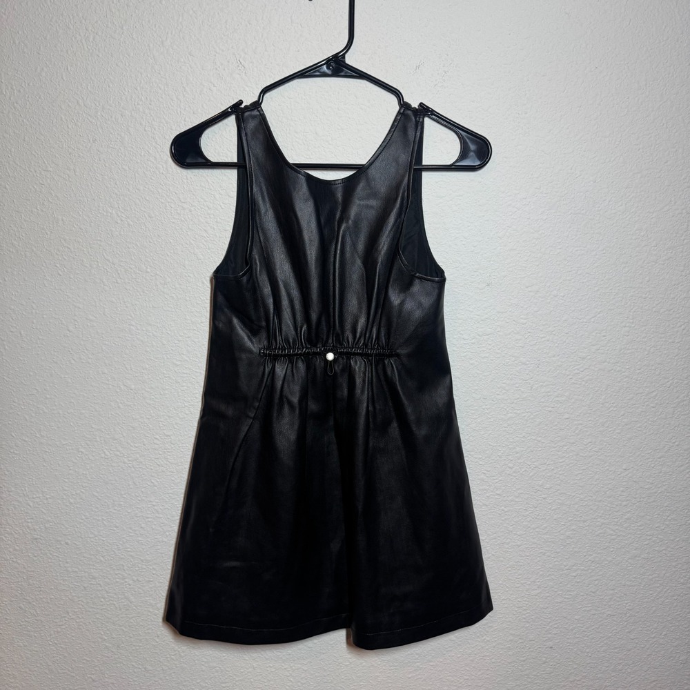 Zara Faux Leather Tank Mini Dress Girls 11-12 Black Lined‎ Round Neck Back Zip